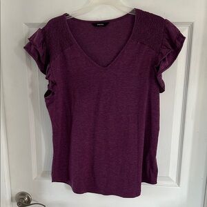 Plum V-Neck Short Sleeve Ruffle Top